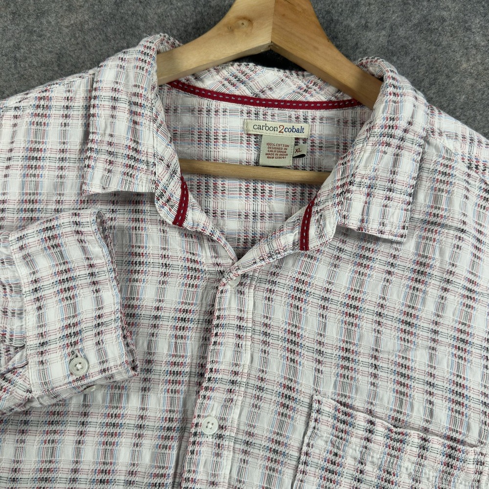 Carbon 2 Cobalt Shirt Mens XL White Plaid Cotton Long Sleeve Button Front